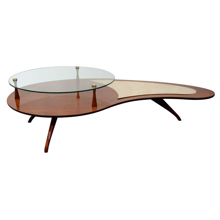 Rare Biomorphic Walnut Cocktail Table For Sale
