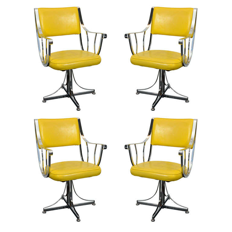 Set of Four Swivel Aluminium Chairs For Sale