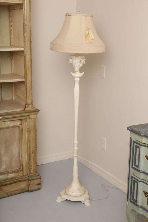 Great Wood & Gesso Floor Lamp resting on hoof feet fitted<br />
with 2 Light bulb with brass pull for on & off.