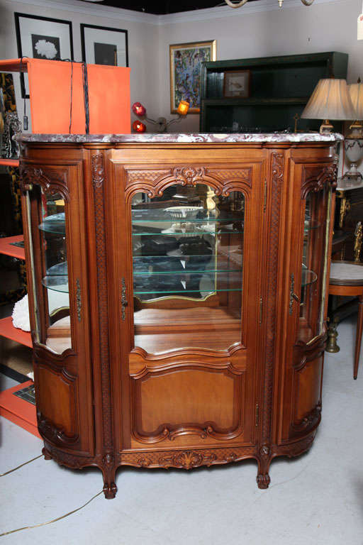 French Louis XV Style Marble top 3 doors Vitrine