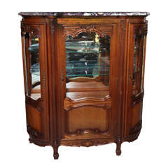 French Louis XV Style Marble top 3 doors Vitrine