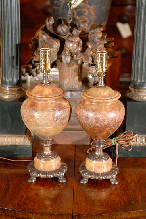 Pair Alabaster Lamps