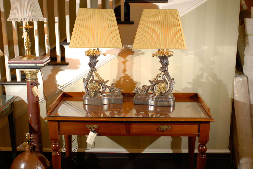 Pair French Chenets adapted as Lamps