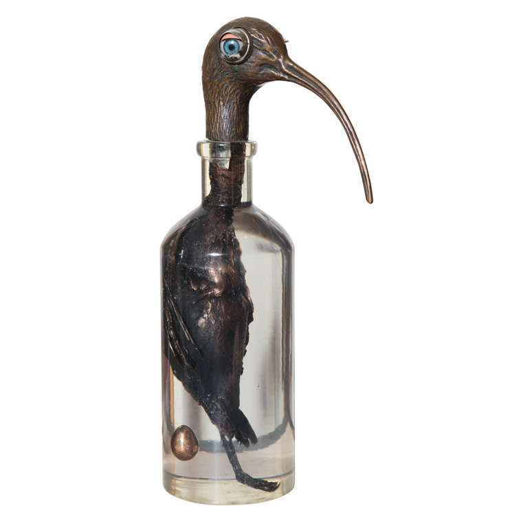 Valeriano Trubbiani Bird in a Bottle Sculpture (signed) For Sale