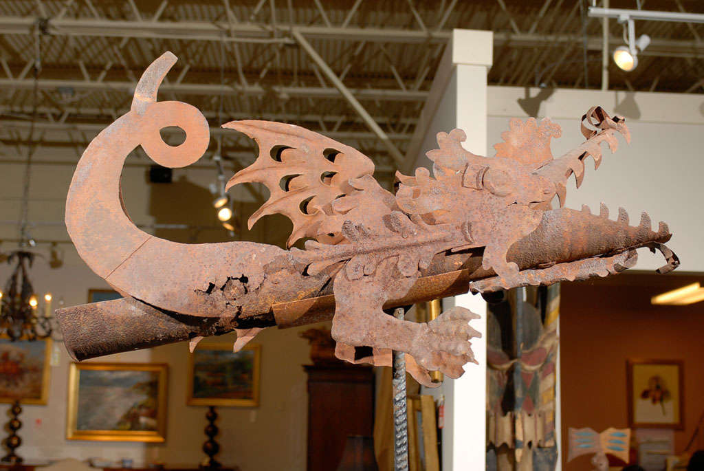 1780s Wrought-Iron Dragon Sculpture with Rusty Finish Raised on Metal Stand For Sale 1
