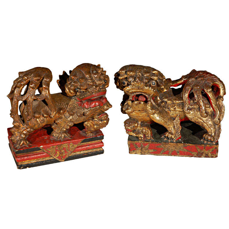 Old Painted Iron Foo Dogs