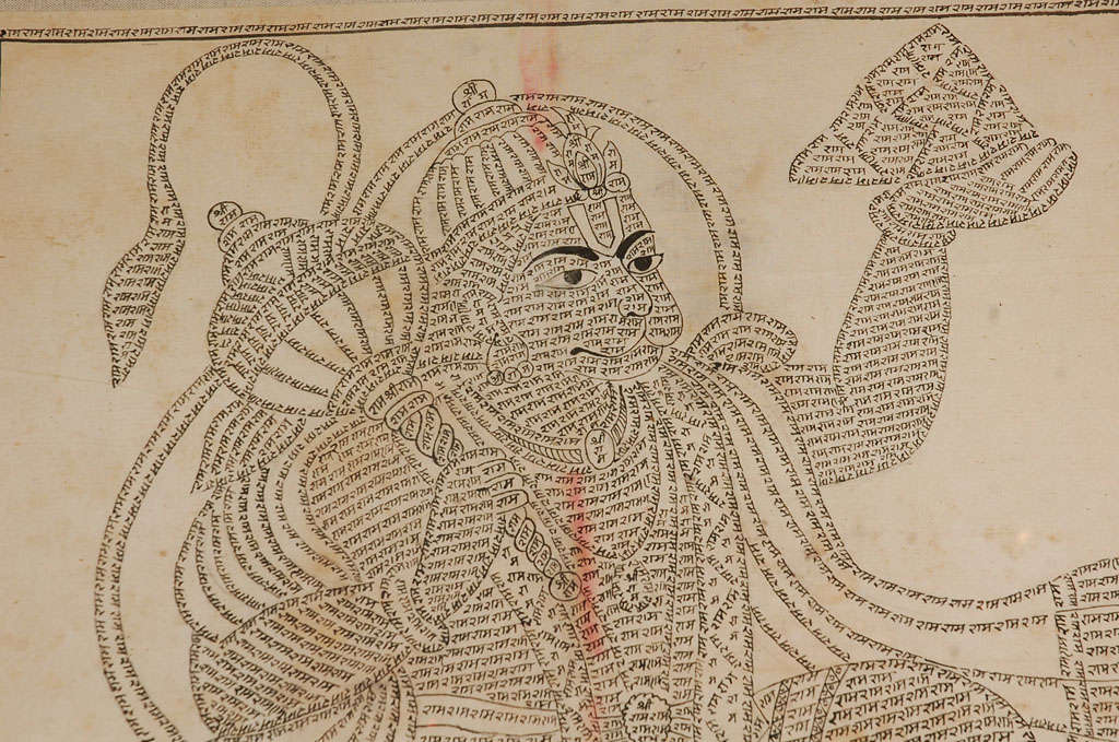Mid-20th Century Hanuman Kalamkari- Hindu Monkey God on Fabric.