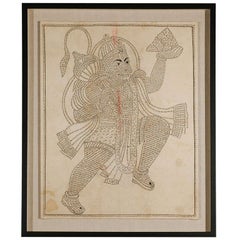 Vintage Hanuman Kalamkari- Hindu Monkey God on Fabric.