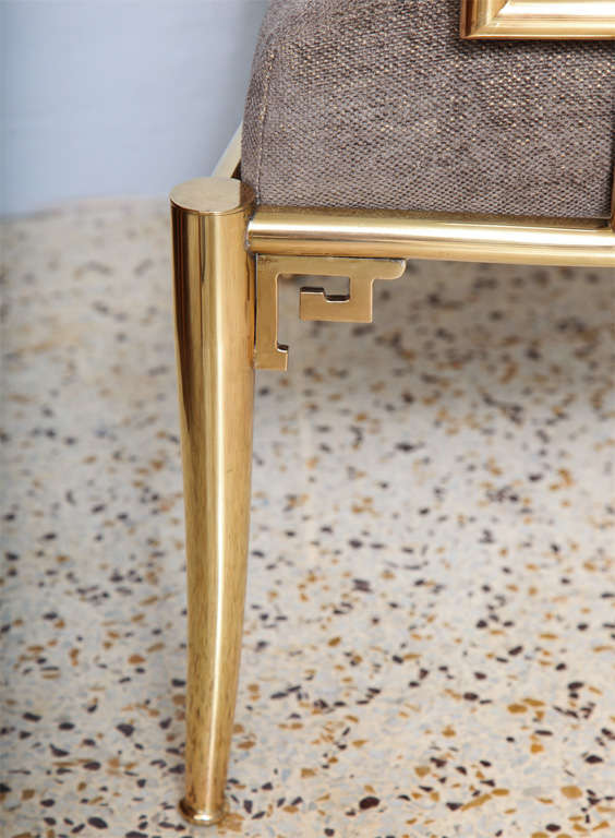 Upholstery Solid Brass Greek Key Chair