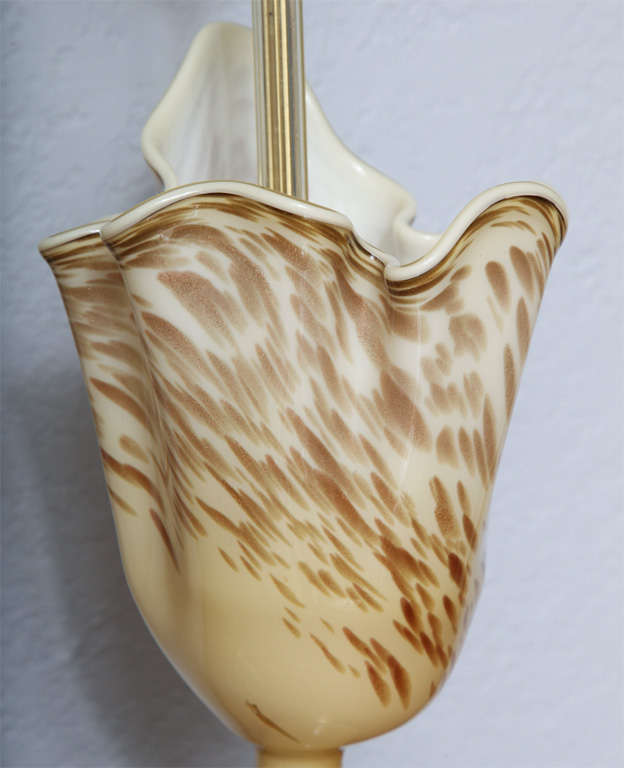 Pair of Rare Murano Glass Handkerchief Lamps on Brass Base, 1950's 2