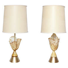 Pair of Rare 50's Murano Glass Handkerchief Lamps 12