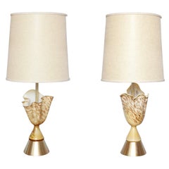 Pair of Rare Murano Glass Handkerchief Lamps on Brass Base, 1950's
