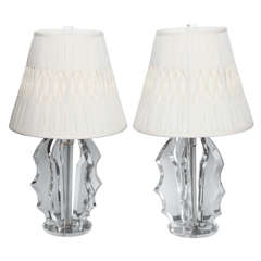 Pair 1970, s  Sculptural Iceberg  Lucite Lamps