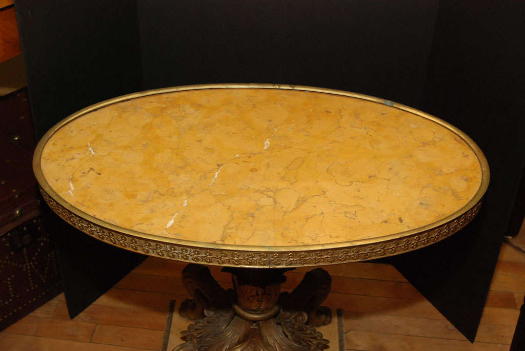 French Siena Marble and Bronze Coffee Table