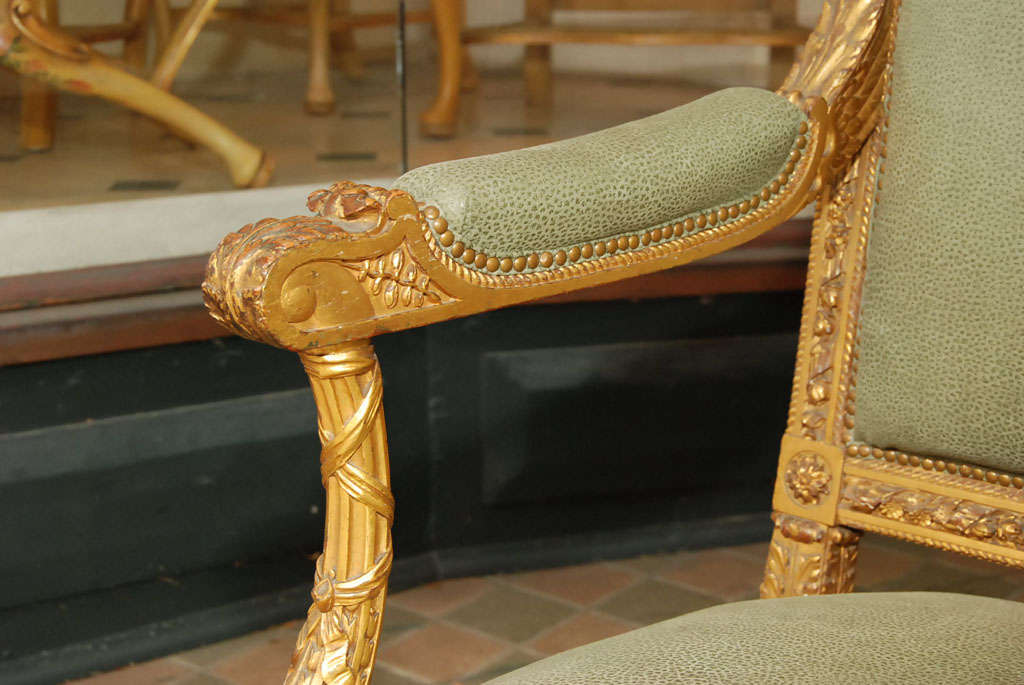 French Louis XVI Style Giltwood Fauteuil For Sale