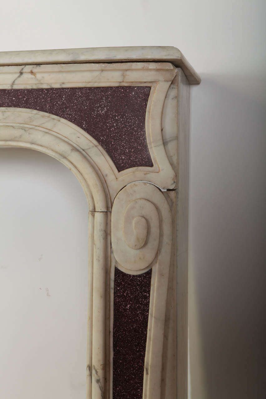 18th Century Louis XVI French White Marble Fireplace with Porphyry Insert 1