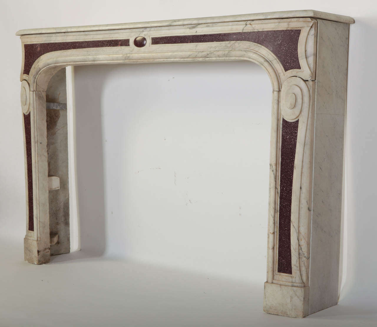 18th Century Louis XVI French White Marble Fireplace with Porphyry Insert 2