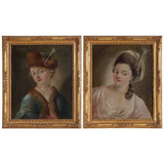 Pair of 18th Century Venetian Paintings Present a Young Ladies Portrait