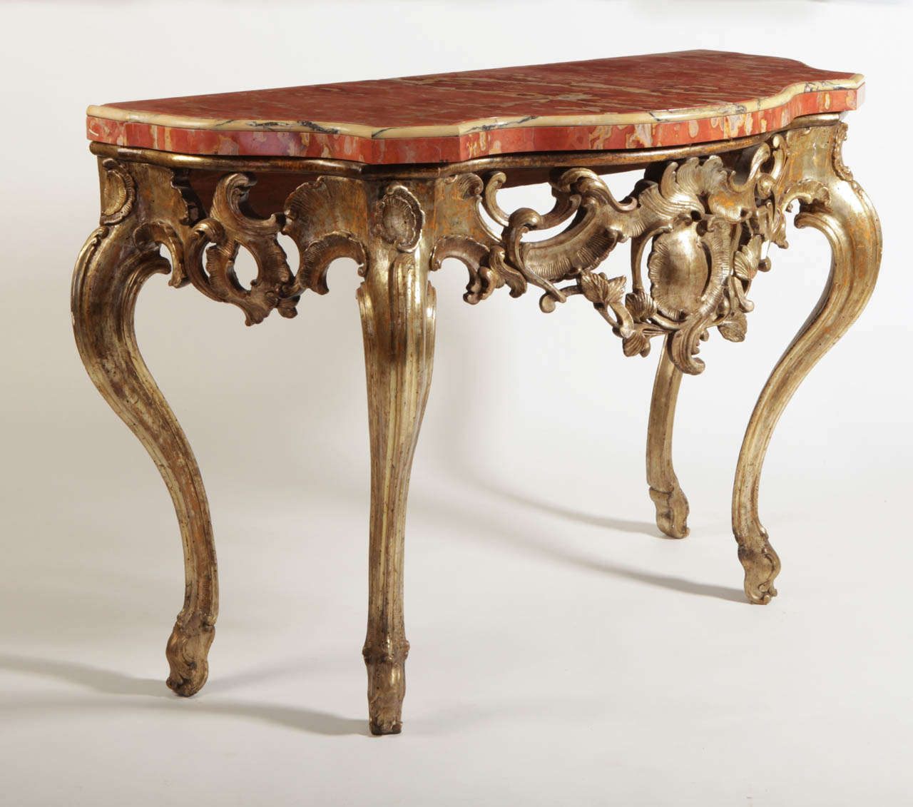 A fine Italian  19' century gilt-wood console Table with a Marble Top .