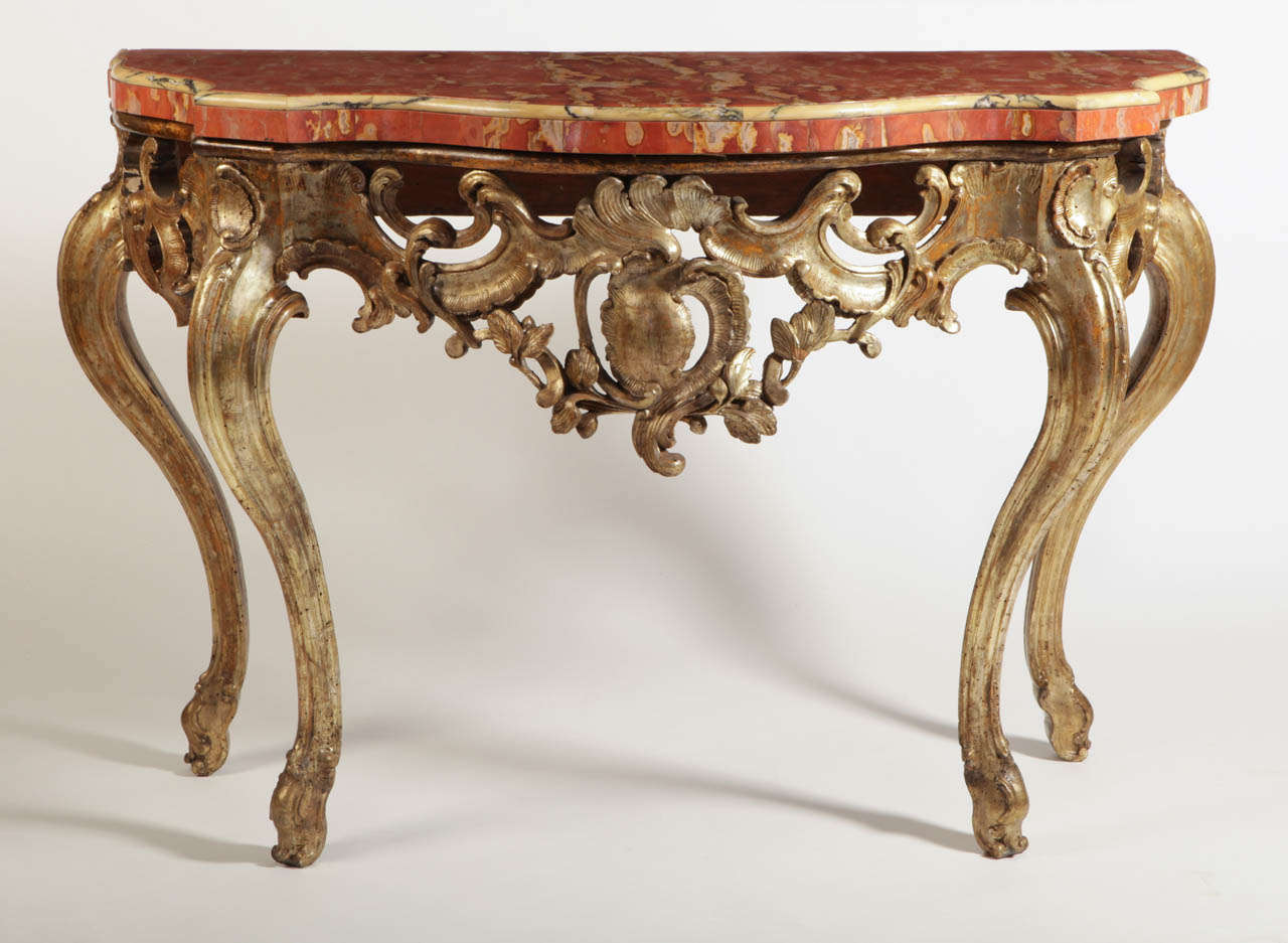 Baroque A Fine Italian Giltwood Console Table with Marble Top