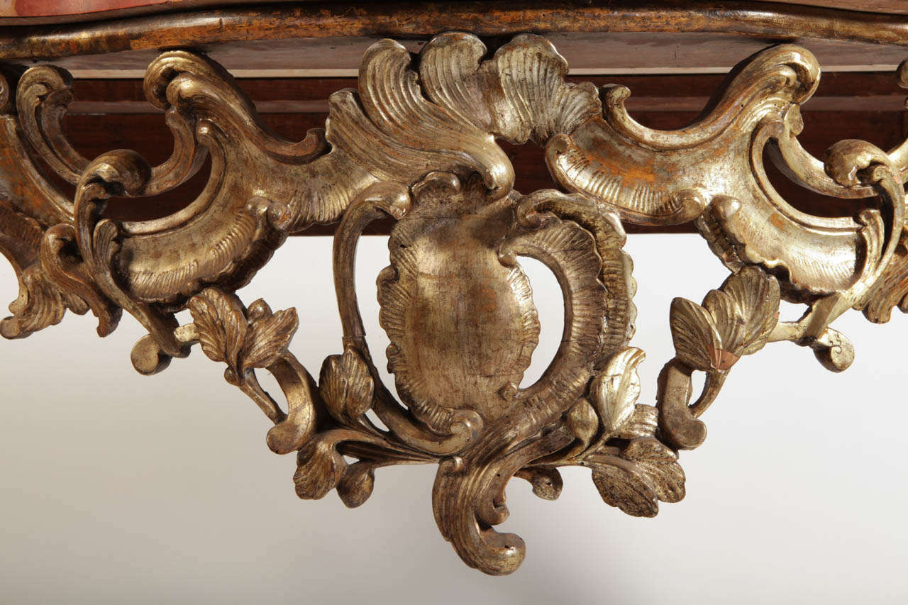 19th Century A Fine Italian Giltwood Console Table with Marble Top