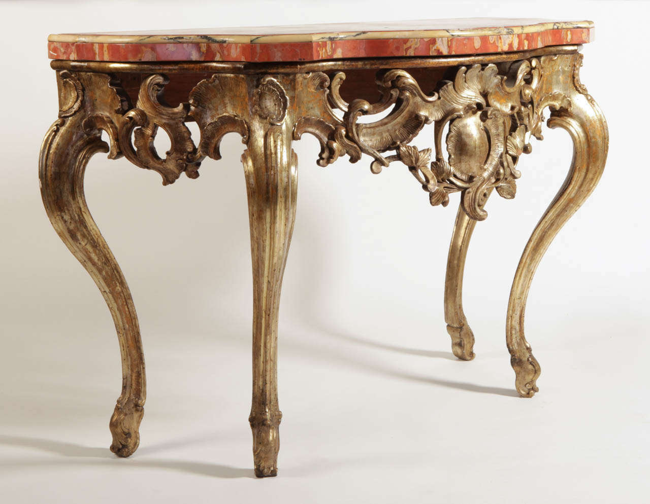 A Fine Italian Giltwood Console Table with Marble Top 1