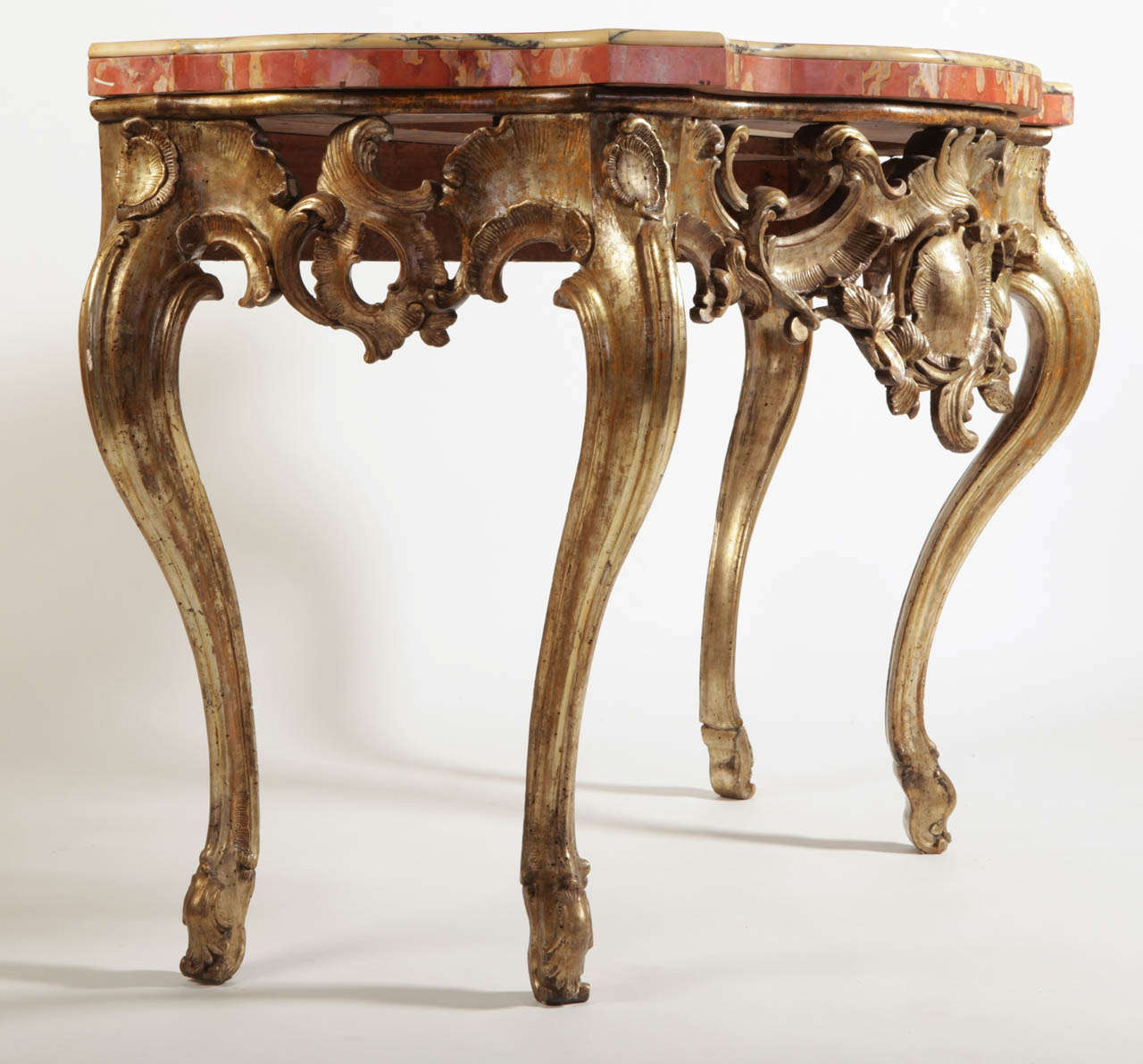 A Fine Italian Giltwood Console Table with Marble Top 2