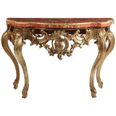 A Fine Italian Giltwood Console Table with Marble Top
