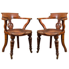 Antique Pair of Mahogany Captain's Chairs Circa 1850