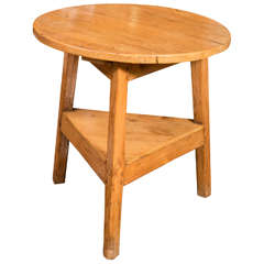Antique Chunky Pine Cricket Table with Triangular Shelf, English, circa 1870