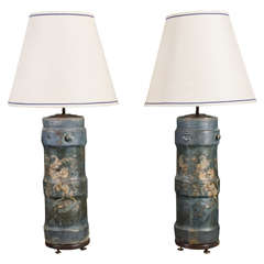 Blue Painted Leather and Linen Artillery Buckets, English circa 1860