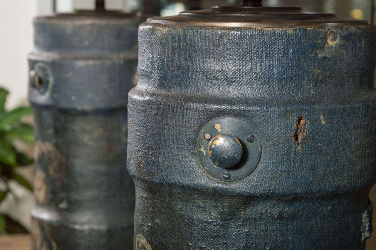 Blue Painted Leather and Linen Artillery Buckets, English circa 1860 at