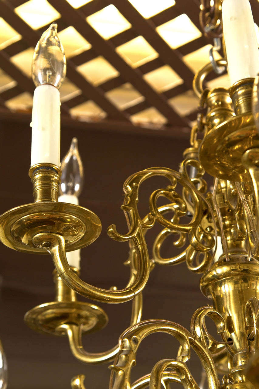 Brass Two Tier 12 Light Dutch Chandelier For Sale