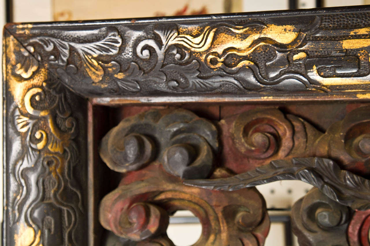 Unusual Deeply Carved and Painted Japanese Wood Panel at 1stDibs