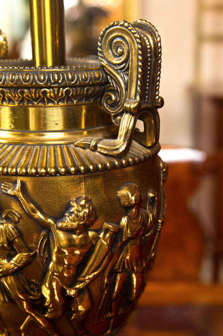 20th Century Pair of Bronze and Brass Urn Lamps