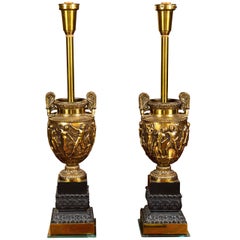 Pair of Bronze and Brass Urn Lamps
