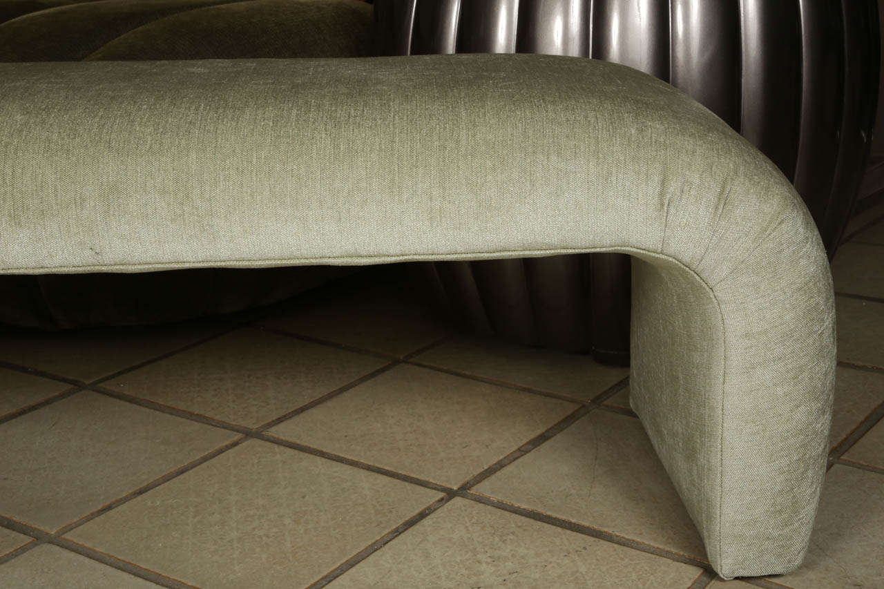 Modern Stylish Low Bench with Pale Green Chenille