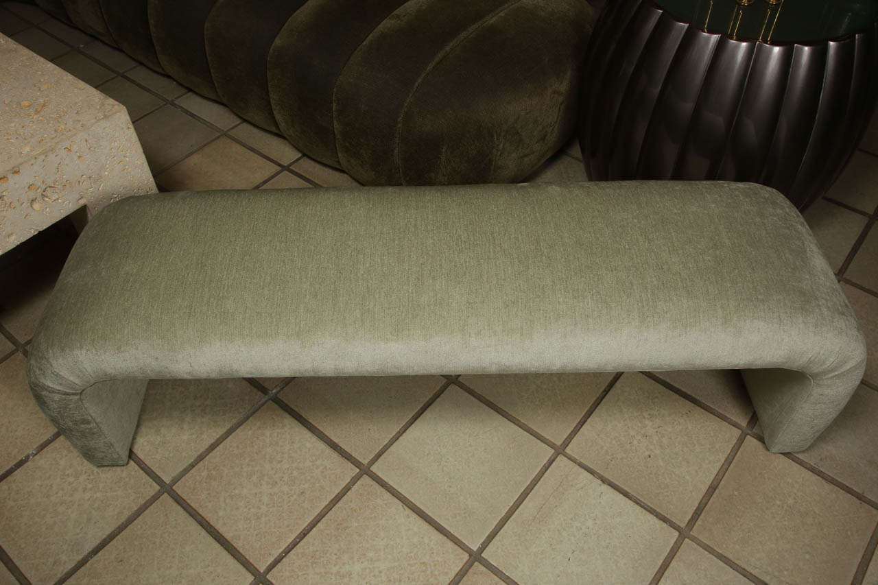 Wood Stylish Low Bench with Pale Green Chenille