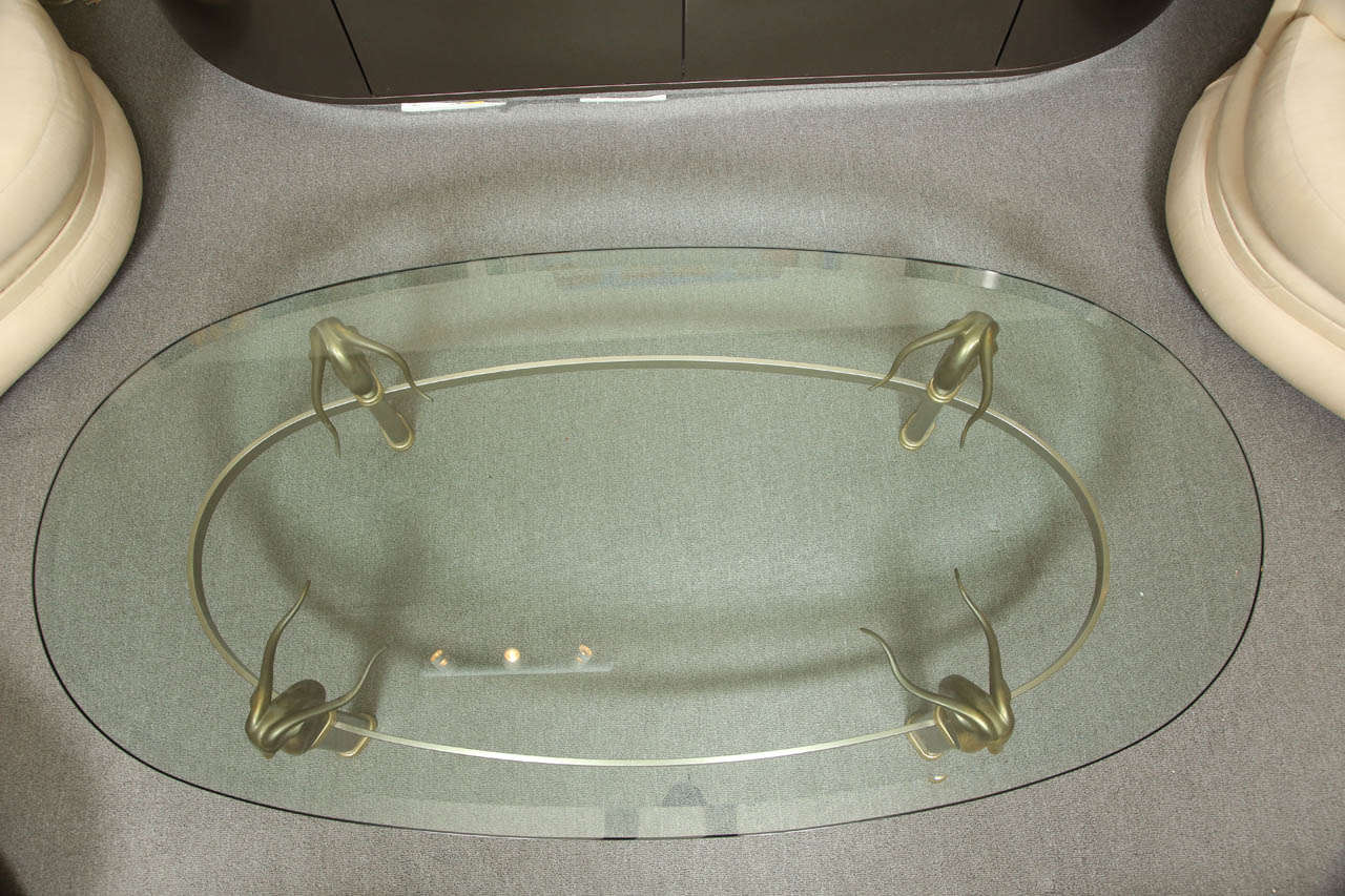 Late 20th Century Exquisite Oval Coffee Table with Antelope Head Supports