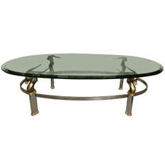 Exquisite Oval Coffee Table with Antelope Head Supports