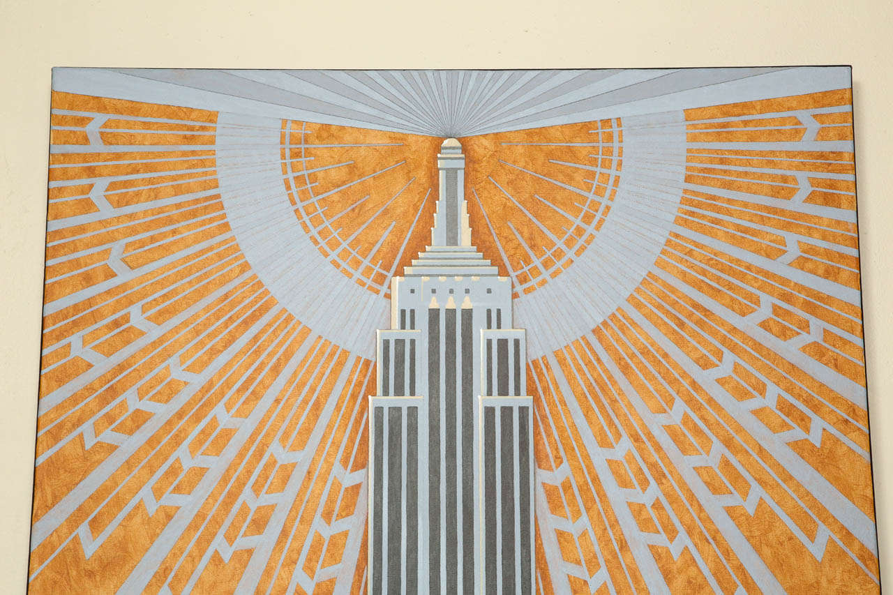 EMPIRE.  Ein Gemälde von Lynn Curlee, einer preisgekrönten Kinderbuchautorin/Illustratorin.
Dieses Gemälde wurde als ganzseitige Illustration in SKYSCRAPER reproduziert,  ein Buch für ältere Kinder über hohe Gebäude.
Das Design basiert auf der
