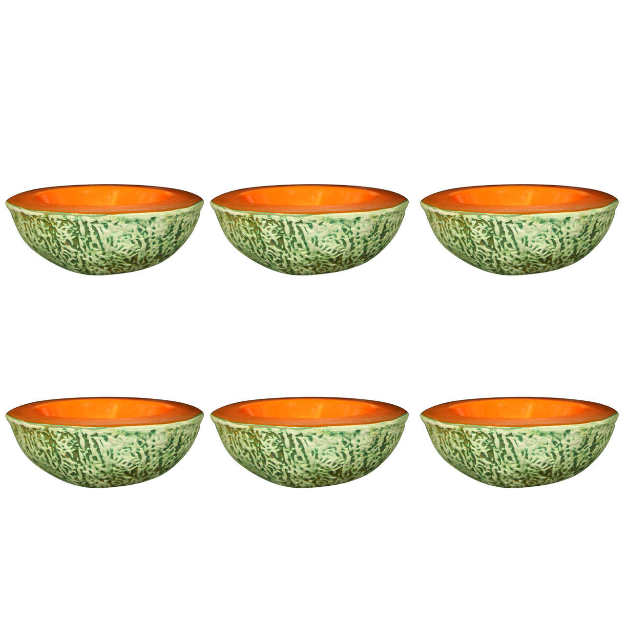 Six Trompe L'oeil Cantaloupe Ceramic Bowls