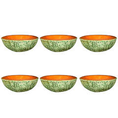 Six Trompe L'oeil Cantaloupe Ceramic Bowls