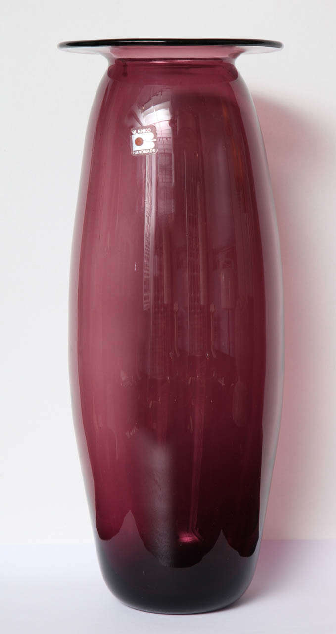 Beautiful Blenko vase in a seductive amethyst coloration.
