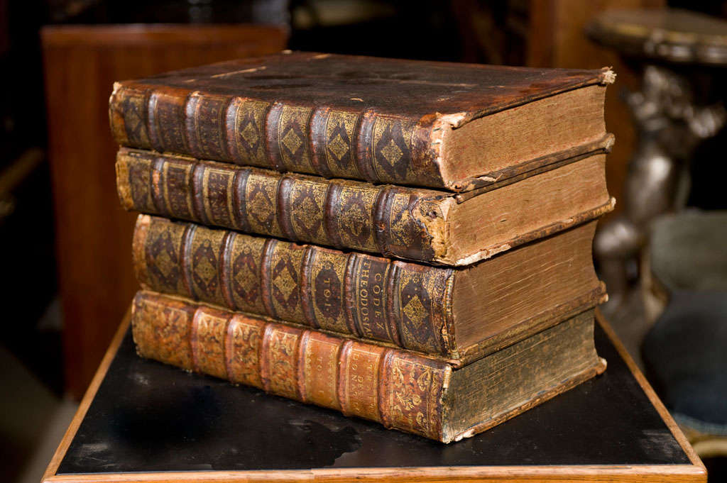 An 18th century grouping of leather books constructed to form a concealed inner compartment.