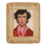 Vintage 1955 Oil on Board of a Girl/ Wood Shell Frame