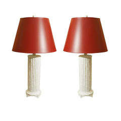 Pair of Ribbed Faux Bamboo Lamps