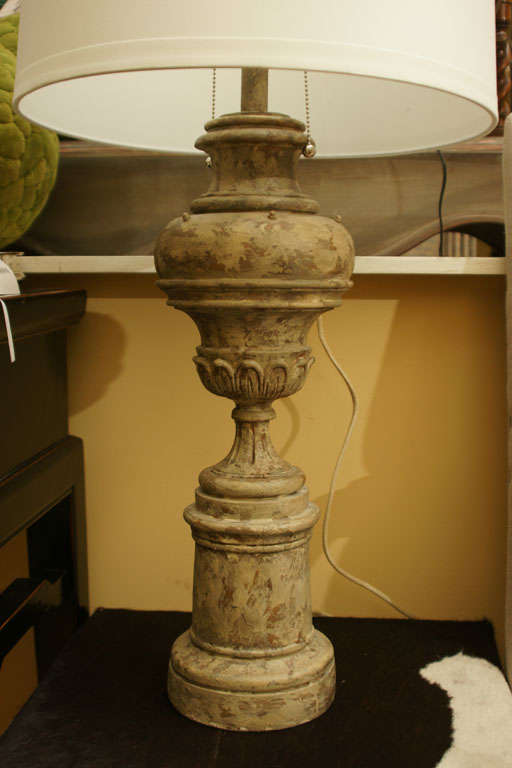 Greiged Carved Baluster Lamp In Excellent Condition For Sale In Southampton, NY