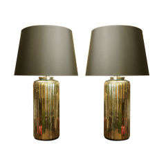 Pair of Ribbed Cylinder Mercury Glass Lamps