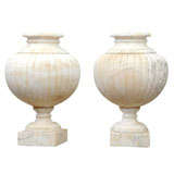 20th Century Hand Carved Honed Carrera Marble Urns